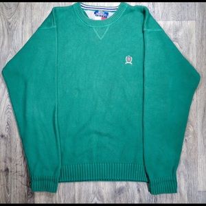 Mens Vintage Tommy Hilfiger Logo Sweater Green XL
